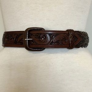 Brown Vintage Tooled/Braided Mexican Leather Belt